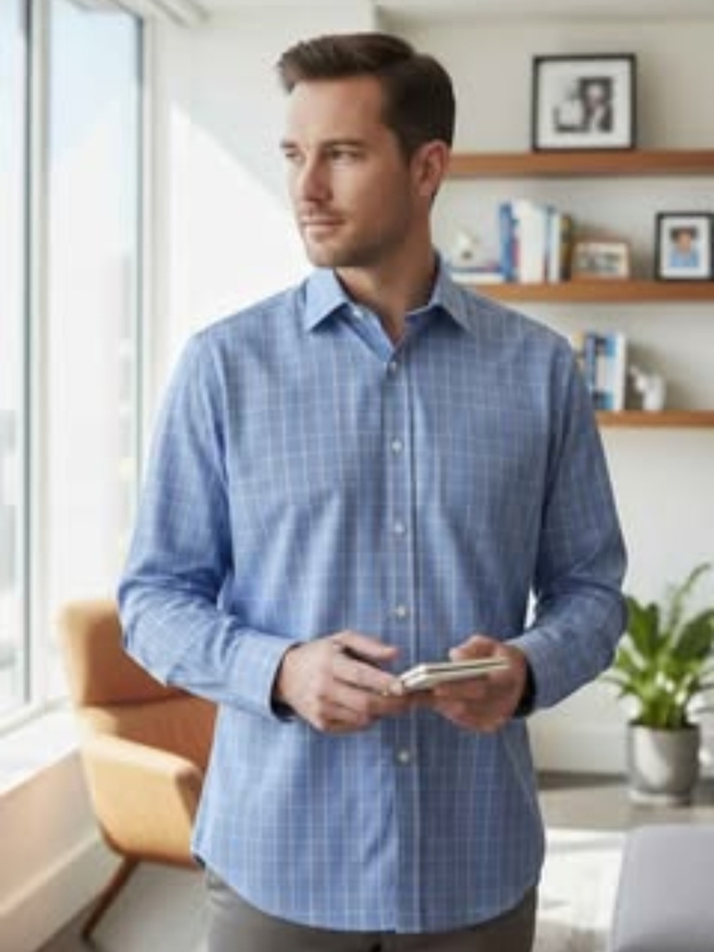 Charles Tyrwhitt Blue Windowpane Dress Shirt. Size 16.5/35. (*Large)